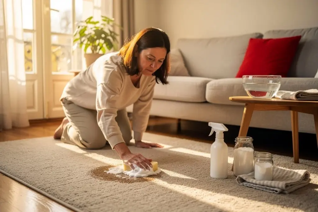 Drei Hausmittel retten fleckige Teppiche: So verschwindet selbst Rotwein ohne teure Profis