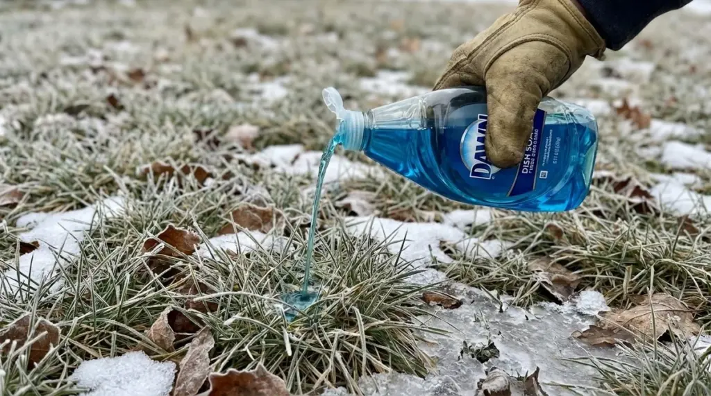 Warum erfahrene Gärtner im Jänner Spülmittel auf ihren Rasen sprühen